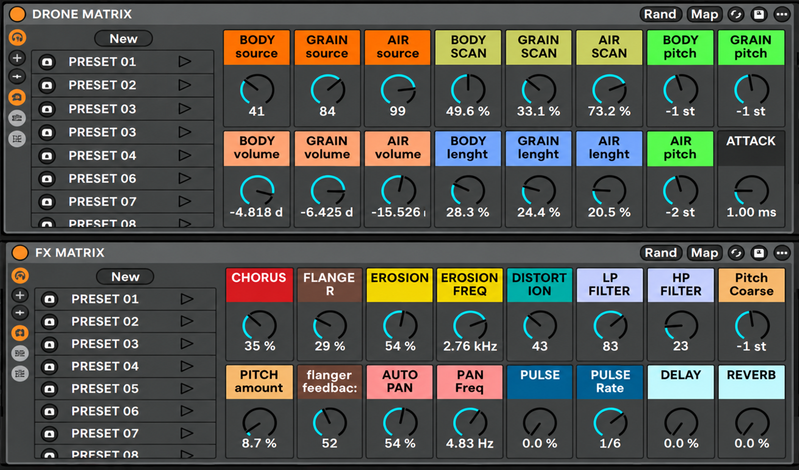 Drone Matrix FX Matrix controls