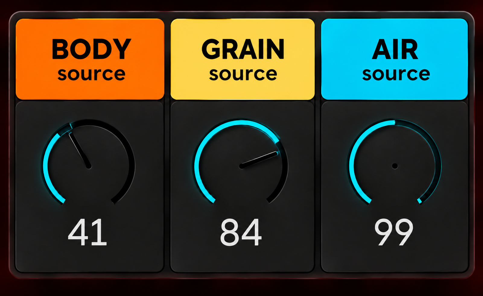 Body, Grain and Air sound source controls