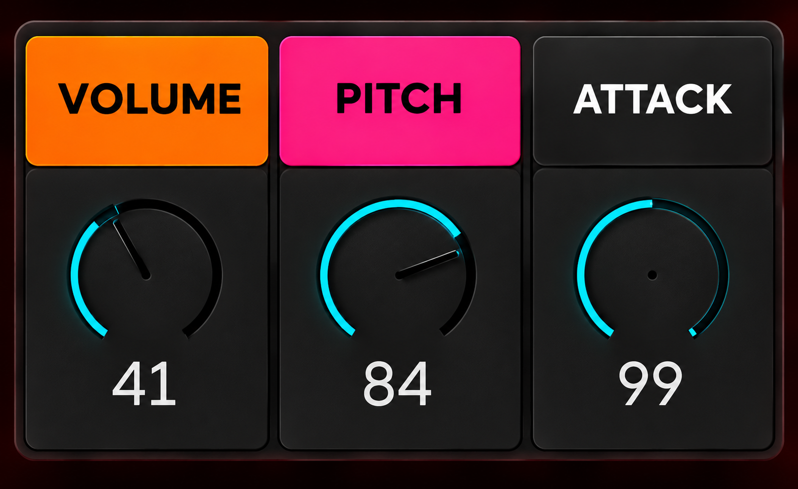 Volume, Pitch and Attack controls